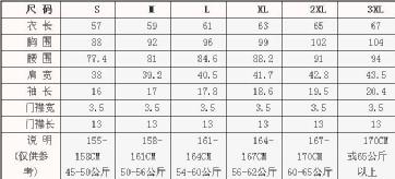 女t恤尺码参考表