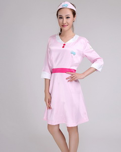 中袖粉色连衣裙式QQ星促销服款式